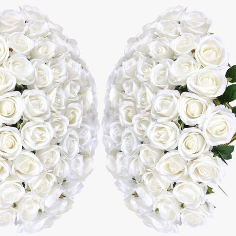 50PCS Realistic White Roses Artificial Flowers Bulk, Fake Roses with Bendable Long Stems, Texture White Flowers for Wedding Decorations,Home Decor, Arrangement, Event, Holiday,Parties in Saudi Arabia