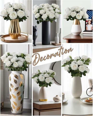 50PCS Realistic White Roses Artificial Flowers Bulk, Fake Roses with Bendable Long Stems, Texture White Flowers for Wedding Decorations,Home Decor, Arrangement, Event, Holiday,Parties in Saudi Arabia