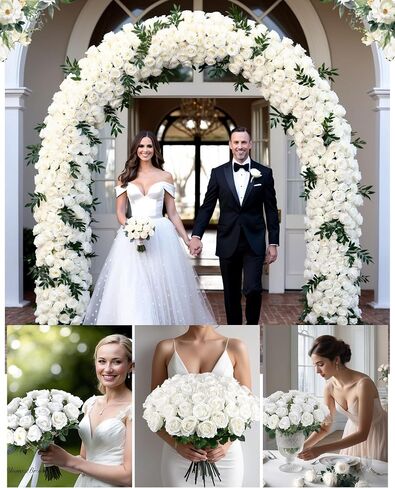 50PCS Realistic White Roses Artificial Flowers Bulk, Fake Roses with Bendable Long Stems, Texture White Flowers for Wedding Decorations,Home Decor, Arrangement, Event, Holiday,Parties in Saudi Arabia