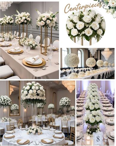 50PCS Realistic White Roses Artificial Flowers Bulk, Fake Roses with Bendable Long Stems, Texture White Flowers for Wedding Decorations,Home Decor, Arrangement, Event, Holiday,Parties in Saudi Arabia
