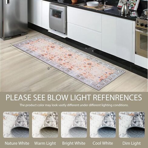 Boho Runner Rug 2x6,Machine Washable Hallway Rug with Non-Slip Backing Stain Resistant,Vintage Boho Low Pile Carpet Runner for Entryway Bathroom Laundry Room Kitchen Bedroom (Boho-Floral2) in Saudi Arabia