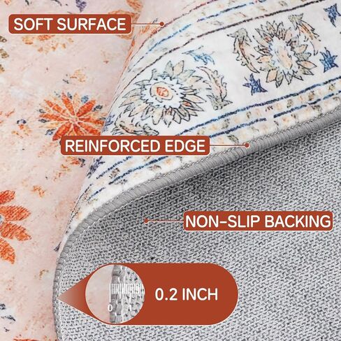 Boho Runner Rug 2x6,Machine Washable Hallway Rug with Non-Slip Backing Stain Resistant,Vintage Boho Low Pile Carpet Runner for Entryway Bathroom Laundry Room Kitchen Bedroom (Boho-Floral2) in Saudi Arabia