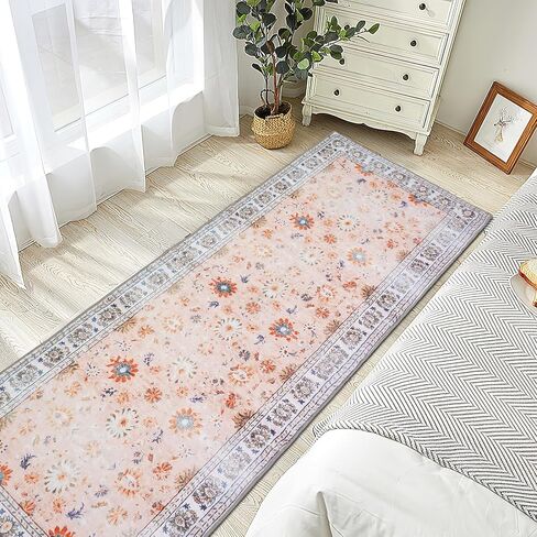 Boho Runner Rug 2x6,Machine Washable Hallway Rug with Non-Slip Backing Stain Resistant,Vintage Boho Low Pile Carpet Runner for Entryway Bathroom Laundry Room Kitchen Bedroom (Boho-Floral2) in Saudi Arabia