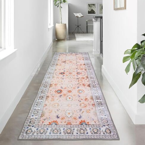 Boho Runner Rug 2x6,Machine Washable Hallway Rug with Non-Slip Backing Stain Resistant,Vintage Boho Low Pile Carpet Runner for Entryway Bathroom Laundry Room Kitchen Bedroom (Boho-Floral2) in Saudi Arabia