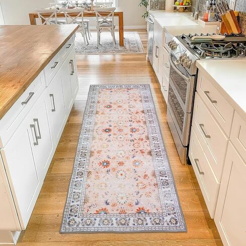 Boho Runner Rug 2x6,Machine Washable Hallway Rug with Non-Slip Backing Stain Resistant,Vintage Boho Low Pile Carpet Runner for Entryway Bathroom Laundry Room Kitchen Bedroom (Boho-Floral2) in Saudi Arabia