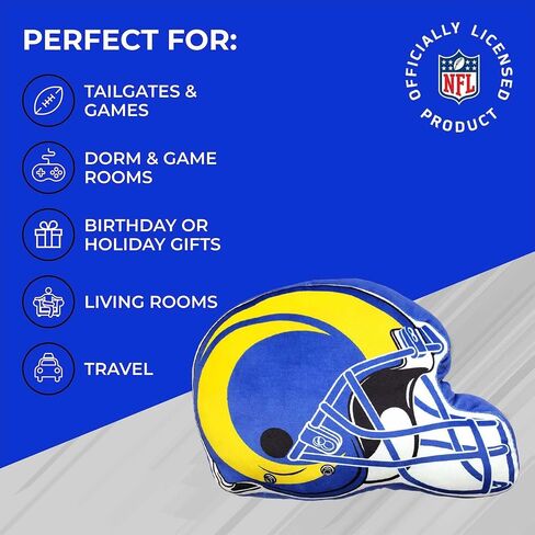 وسادة فخمة فائقة النعومة لكرة القدم من Northwest NFL Helmet - 16 بوصة - وسائد مزخرفة للأريكة أو غرفة النوم - مثالية ليوم اللعبة (Los Angeles Rams - أزرق) in Saudi Arabia