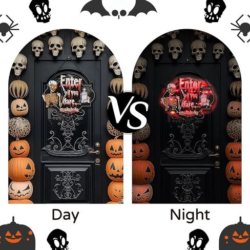 زينة الهالوين على شكل جمجمة علامة الباب: هيكل عظمي لديكور الحائط إكليل مضاء للباب الأمامي - عطلة خشبية مخيفة سوداء معلقة على الحائط لحفلة نافذة الشرفة in Kuwait