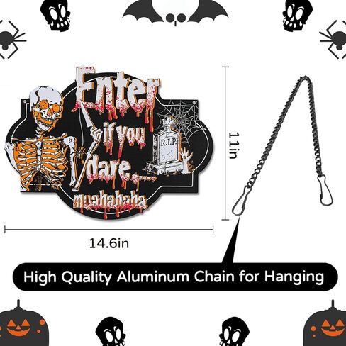 زينة الهالوين على شكل جمجمة علامة الباب: هيكل عظمي لديكور الحائط إكليل مضاء للباب الأمامي - عطلة خشبية مخيفة سوداء معلقة على الحائط لحفلة نافذة الشرفة in Kuwait