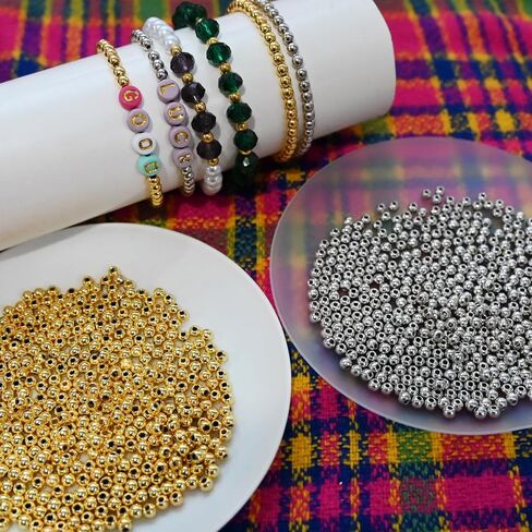 Amaney 500pcs 6mm Smooth Round Beads Gold Spacer Loose Ball Beads for Bracelet Jewelry Making Craft in Kuwait