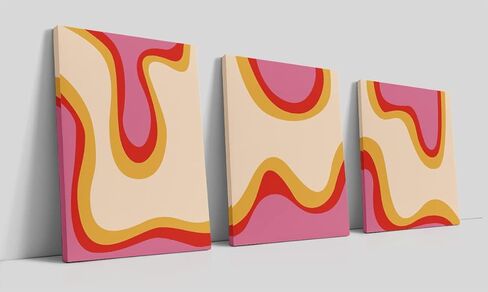 LiTiu Abstract Sky Blue Gradient Melt Wave 70s Retro Framed Wall Art Canvas Prints Decor,11"x 14"Set of 3,Mid Century Boho Style Abstract Artwork Teen Girls Gifts Decorations For Teen Girls Dorm Room in Saudi Arabia