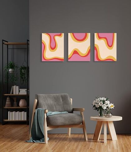 LiTiu Abstract Sky Blue Gradient Melt Wave 70s Retro Framed Wall Art Canvas Prints Decor,11"x 14"Set of 3,Mid Century Boho Style Abstract Artwork Teen Girls Gifts Decorations For Teen Girls Dorm Room in Saudi Arabia