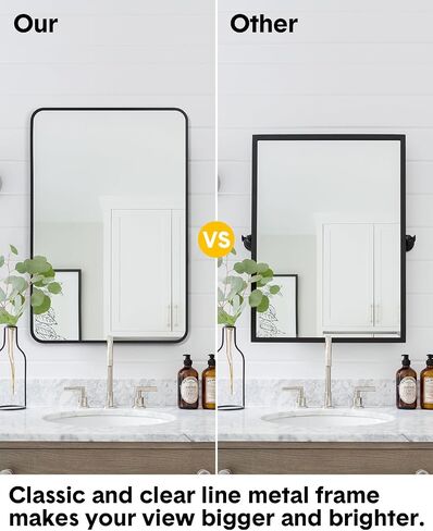 مرآة حمام مثبتة على الحائط مقاس 22 × 30 بوصة، مرايا حائط الحمام، إطار أنيق، سهلة التركيب، ديكور ممتاز لغرفة النوم والحمام والمدخل in Saudi Arabia