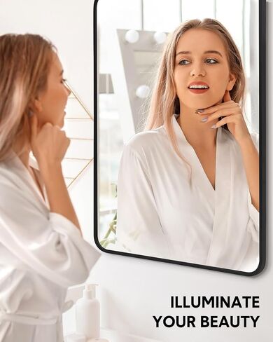 مرآة حمام مثبتة على الحائط مقاس 22 × 30 بوصة، مرايا حائط الحمام، إطار أنيق، سهلة التركيب، ديكور ممتاز لغرفة النوم والحمام والمدخل in Saudi Arabia