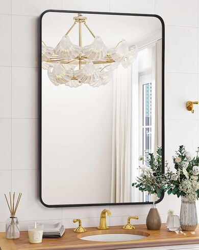 مرآة حمام مثبتة على الحائط مقاس 22 × 30 بوصة، مرايا حائط الحمام، إطار أنيق، سهلة التركيب، ديكور ممتاز لغرفة النوم والحمام والمدخل in Saudi Arabia