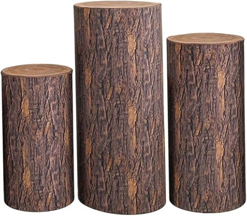 3 Pcs Party Cylinder Stand Covers, Spandex Pedestal Cover, Assorted Size Elastic, Tree Stump Cylinder Covers for Metal Cylinder Pedestal Stands Wedding, Only Contains Cylinder Covers (Wood Color) in Saudi Arabia