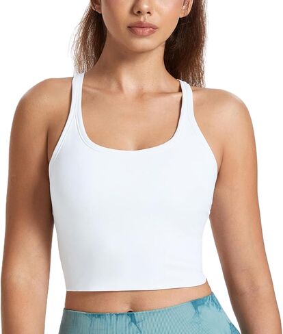 Women Racerback Longline Sports Bra U Neck Padded Tank Tops Wirefree Running Workout Yoga Bra Casual Crop Tops in Saudi Arabia