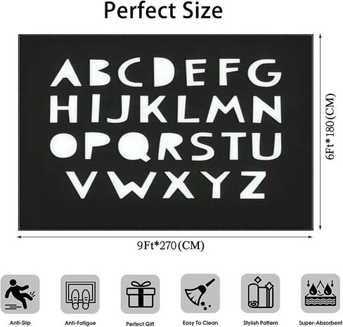 Kids Alphabet White Decorative Typeface Black Scandinavian Font Poster Area Rug Outdoor Patio Rug Play Mat Modern Floor Carpet Non-Slip Home Decor Living Room Kids Bedroom Nursery, 6x9 ft in Saudi Arabia