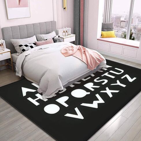 Kids Alphabet White Decorative Typeface Black Scandinavian Font Poster Area Rug Outdoor Patio Rug Play Mat Modern Floor Carpet Non-Slip Home Decor Living Room Kids Bedroom Nursery, 6x9 ft in Saudi Arabia