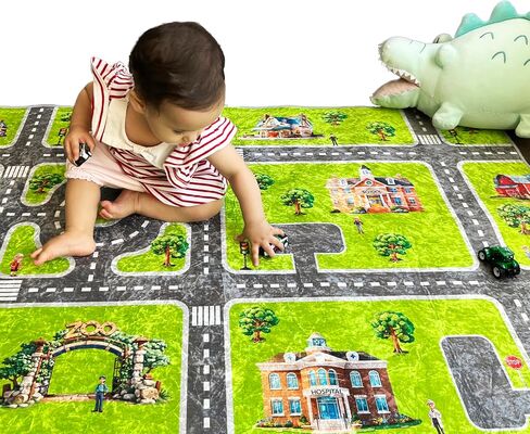 Kids Play Rug, City Life Playmat, Super Soft Micro Fiber Hypoallergenic Low Pile Rug (27" x 40") Non-Slip Backing, Machine Washable, Educational Road Traffic Play Rug. in Saudi Arabia