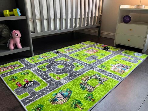 Kids Play Rug, City Life Playmat, Super Soft Micro Fiber Hypoallergenic Low Pile Rug (27" x 40") Non-Slip Backing, Machine Washable, Educational Road Traffic Play Rug. in Saudi Arabia