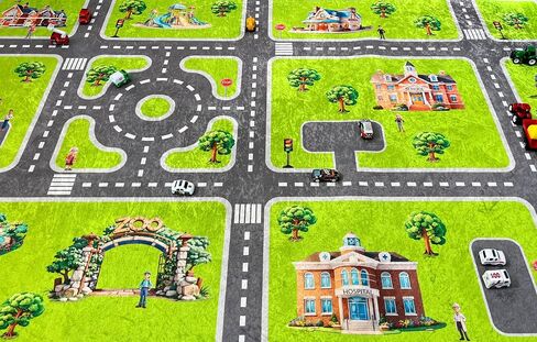 Kids Play Rug, City Life Playmat, Super Soft Micro Fiber Hypoallergenic Low Pile Rug (27" x 40") Non-Slip Backing, Machine Washable, Educational Road Traffic Play Rug. in Saudi Arabia