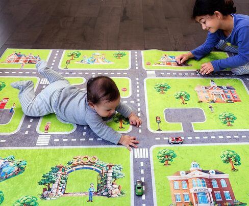 Kids Play Rug, City Life Playmat, Super Soft Micro Fiber Hypoallergenic Low Pile Rug (27" x 40") Non-Slip Backing, Machine Washable, Educational Road Traffic Play Rug. in Saudi Arabia
