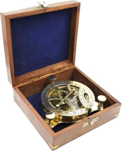بوصلة نحاسية عتيقة مقاس 4.5 بوصة مع قرص شمسي وحقيبة خشبية أداة ملاحة مغناطيسية اتجاهية من Dolchi in Kuwait