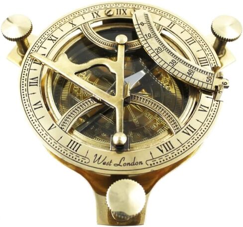 بوصلة نحاسية عتيقة مقاس 4.5 بوصة مع قرص شمسي وحقيبة خشبية أداة ملاحة مغناطيسية اتجاهية من Dolchi in Kuwait