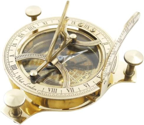 بوصلة نحاسية عتيقة مقاس 4.5 بوصة مع قرص شمسي وحقيبة خشبية أداة ملاحة مغناطيسية اتجاهية من Dolchi in Kuwait