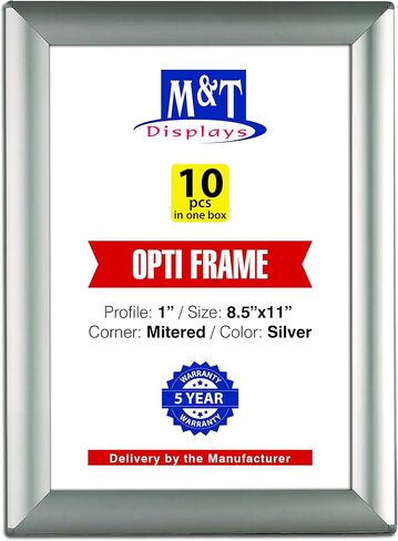 M&T Displays Opti Snap Poster Frame 8.5x11 Inch Black 1" Aluminum Profile Front Loading Wall Mounting Photo Picture Document Certificate Sign Holder Mitered Corner Anti Glare Cover (2 pack) in Kuwait