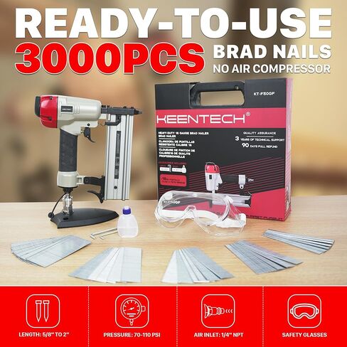 Pneumatic Staple Gun, 2 in 1 Nail Gun, 18 Gauge Brad Nailer with Depth Control, Adjustable Nailgun, Air Power Wood Nailers, Upholstery Crown Stapler for Woodworking, Carry Case, KT5040C in Saudi Arabia