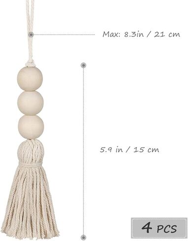 BESPORTBLE Home Decor Farmhouse Beads 4 Pcs Tassel Wood Beads Wood Beads Garland Cotton Line Decorative Door Handle Decor Tassel Bead Pendant for Closet Door Porch Wooden Beads Garland Christmas Decor in Saudi Arabia