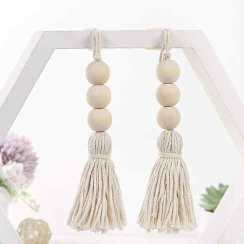 BESPORTBLE Home Decor Farmhouse Beads 4 Pcs Tassel Wood Beads Wood Beads Garland Cotton Line Decorative Door Handle Decor Tassel Bead Pendant for Closet Door Porch Wooden Beads Garland Christmas Decor in Saudi Arabia