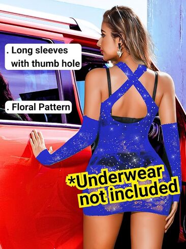 Women Club Party Rave Outfits, Sparkly Rhinestone Halter Bodycon Dress Lingerie, Sexy Sheer Fishnet Exotic Dancewear in Saudi Arabia