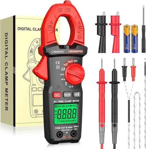 CAMWAY المشبك متر، المشبك الرقمي المتعدد، TRMS 6000counts 600A AC / DC الحالي، AC / DC الجهد NCV استمرارية السعة المقاومة التردد اختبار الصمام الثنائي LOZ، كبير الخلفية LCD المحمولة أمبير المشبك اختبار in Kuwait