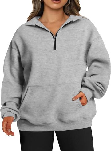TAKEYAL Plus Size Sweatshirts for Women Pockets Half Zip Pullover Oversized Drop Shoulder Hoodie Teen Girls Y2K Clothes in Kuwait