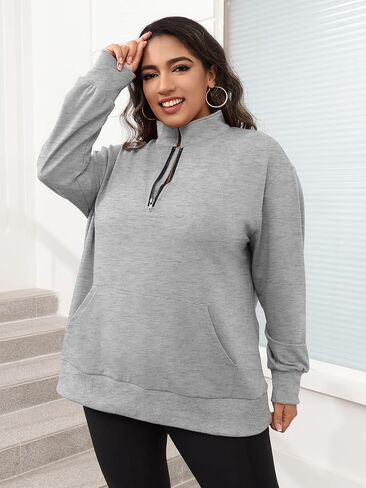 TAKEYAL Plus Size Sweatshirts for Women Pockets Half Zip Pullover Oversized Drop Shoulder Hoodie Teen Girls Y2K Clothes in Kuwait