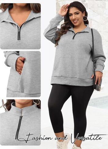TAKEYAL Plus Size Sweatshirts for Women Pockets Half Zip Pullover Oversized Drop Shoulder Hoodie Teen Girls Y2K Clothes in Kuwait