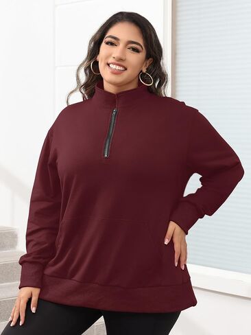 TAKEYAL Plus Size Sweatshirts for Women Pockets Half Zip Pullover Oversized Drop Shoulder Hoodie Teen Girls Y2K Clothes in Kuwait