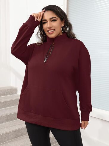 TAKEYAL Plus Size Sweatshirts for Women Pockets Half Zip Pullover Oversized Drop Shoulder Hoodie Teen Girls Y2K Clothes in Kuwait
