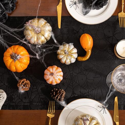joybest Halloween Table Runner, 14 x 72 Inch Black Spider Web Table Runner for Halloween Table Decorations in Saudi Arabia