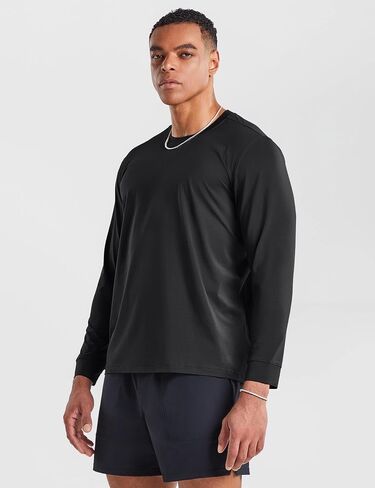 Ouber Men's Gym T-Shirt Sporty Workout Shirt Long Sleeve Casual Tops Athletic Fitness Tee in Kuwait