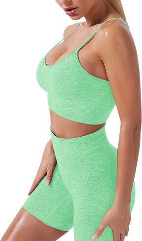 3PC Women Workout Sets Seamless Yoga Outfits Sports Bra Short Sleeve Crop Top with High Waisted Running Shorts Sets in Kuwait