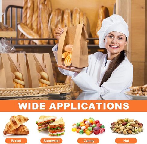 Paper Bread Bags - 30 Pack - Homemade Bread Storage Bags with Clear Window Includes Label Seal Stickers -Bakery Packaging Bags for Cookies, Bread, and Treats - Large Kraft 13.7x8.2x3.5inch Brown in Saudi Arabia