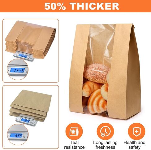 Paper Bread Bags - 30 Pack - Homemade Bread Storage Bags with Clear Window Includes Label Seal Stickers -Bakery Packaging Bags for Cookies, Bread, and Treats - Large Kraft 13.7x8.2x3.5inch Brown in Saudi Arabia
