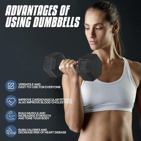 MADOG Hex-Dumbbells, Rubber Coated Cast Iron Dumbbell Set, Hand Weights With Anti-Slip Grip, 5-25 LBS in Saudi Arabia