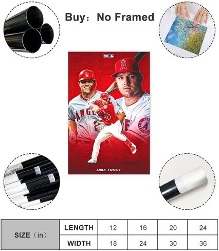 Mike Trout Baseball Posters for Wall Home Run Poster for Boys Bedroom Painting Wall Decor Signed Posters Unframe-style 12x18inch(30x45cm) in Saudi Arabia