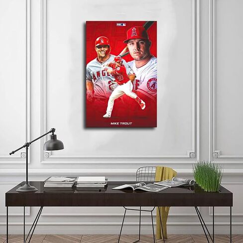 Mike Trout Baseball Posters for Wall Home Run Poster for Boys Bedroom Painting Wall Decor Signed Posters Unframe-style 12x18inch(30x45cm) in Saudi Arabia