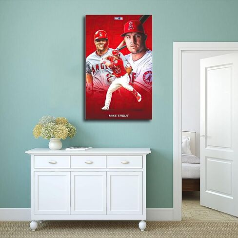Mike Trout Baseball Posters for Wall Home Run Poster for Boys Bedroom Painting Wall Decor Signed Posters Unframe-style 12x18inch(30x45cm) in Saudi Arabia