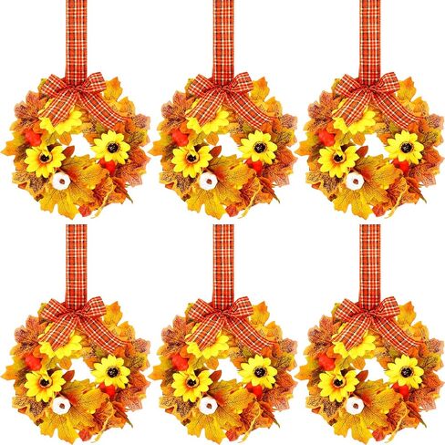 Yilloog 6 قطع أكاليل خزانة مطبخ الخريف أكاليل خشب البقس المزخرفة مع شريط إكليل نباتات خضراء صناعية أكاليل مزرعة للمطبخ in Kuwait